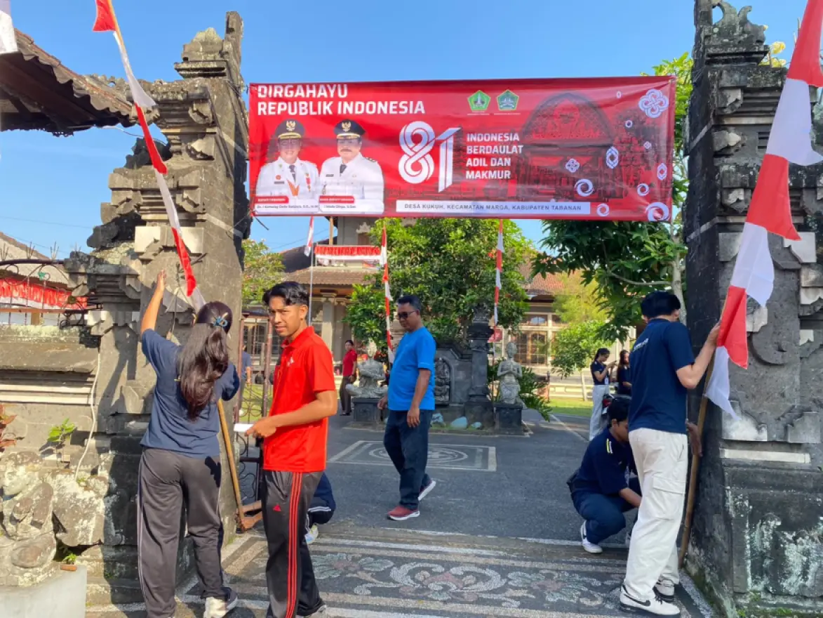 Pemerintah Desa Kukuh Ajak Masyarakat Kibarkan Bendera Merah Putih Sambut HUT Ke-81 Kemerdekaan Republik Indonesia dan HUT Ke-68 Provinsi Bali